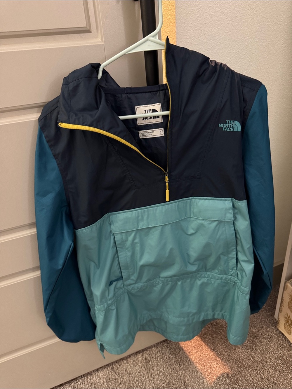 The North Face Teal, Navy & Aqua Pullover Anorak with Yellow Zip